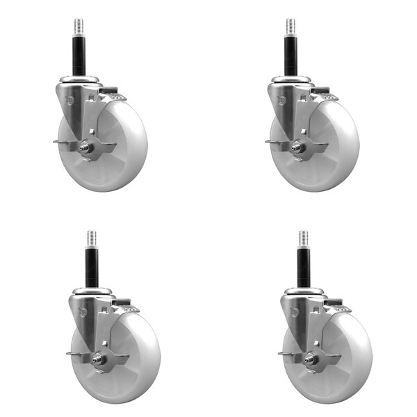 5'' SS Nylon Swivel 3/4'' Expanding Stem Caster Set with Brake, 4PK